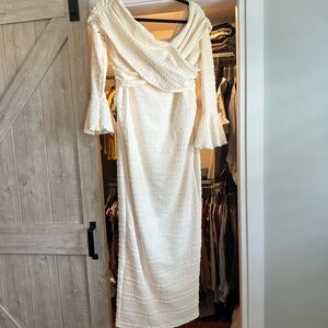 ☀️ SHEIN White Asymmetrical Wrap Gown with Bell Sleeves